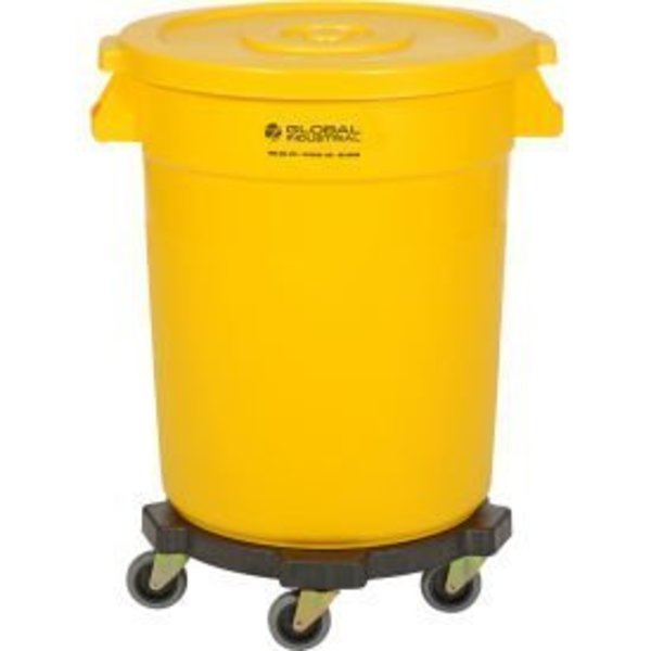 Global Equipment Plastic Trash Can with Lid   Dolly - 20 Gallon Yellow 240458YLB